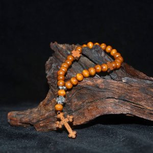 LinkOra Natural Wood Beaded Cross Bracelet