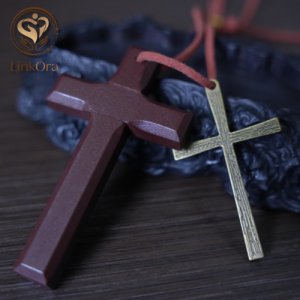LinkOra Double Layer Brown Bracelet with Alloy & Wooden Cross