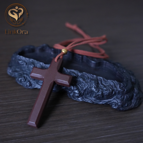 LinkOra Brown Cross leather tie Necklace