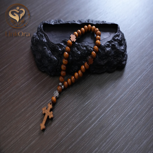 LinkOra Natural Wood Beaded Cross Bracelet - Image 2