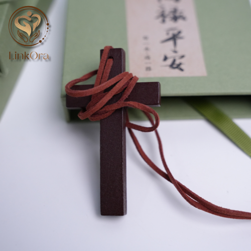 LinkOra Double Layer Brown Bracelet with Alloy & Wooden Cross - Image 3