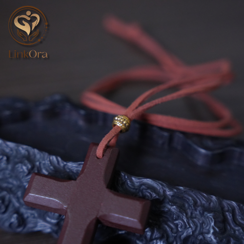 LinkOra Brown Cross leather tie Necklace - Image 5
