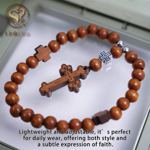 LinkOra Natural Wood Beaded Cross Bracelet - Image 5