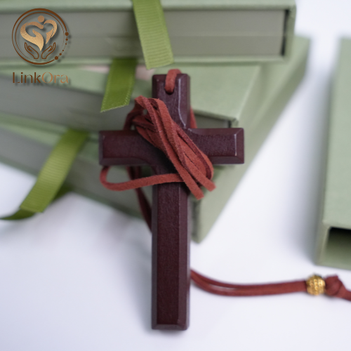 LinkOra Double Layer Brown Bracelet with Alloy & Wooden Cross - Image 2
