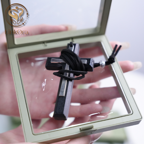 LinkOra Double Layer Black Bracelet with Alloy & Wooden Cross - Image 4