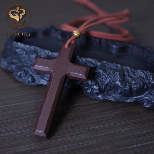 LinkOra Brown Cross leather tie Necklace - Image 4