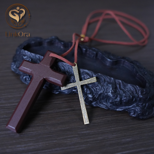 LinkOra Double Layer Brown Bracelet with Alloy & Wooden Cross - Image 4