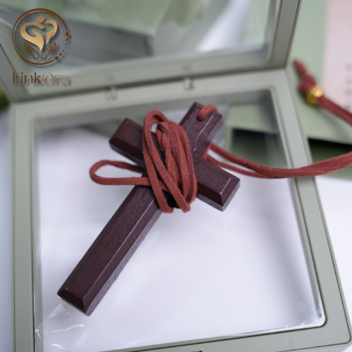 LinkOra Brown Cross leather tie Necklace - Image 3